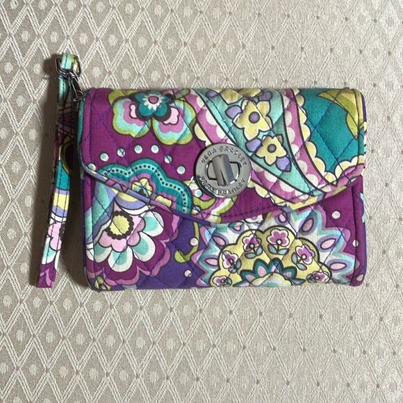 Vera Bradley purple flower wallet with wrist strap - Picture 1 of 6